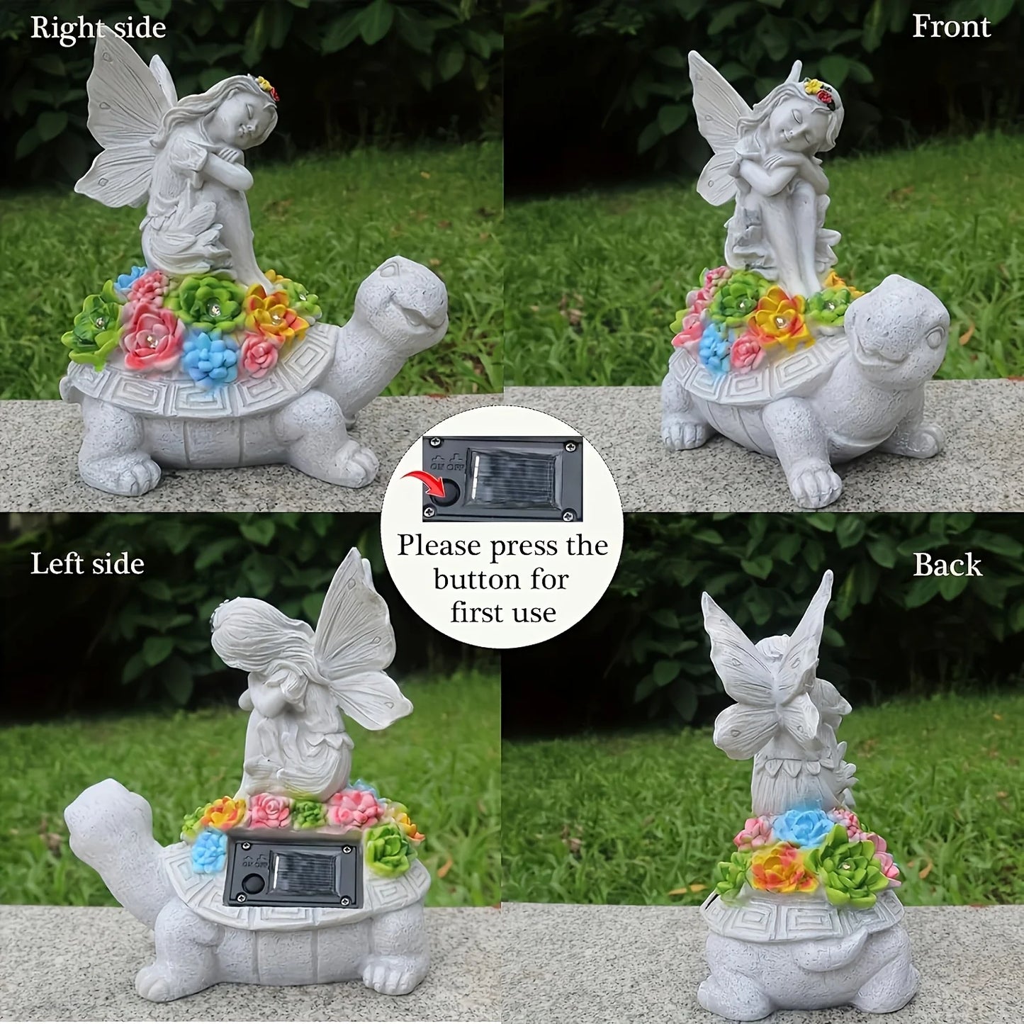 Li Solar Garden Angel Riding Turtle Statue Outdoor Decor