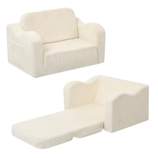 Toddler Couch Fold Out 2-in-1 Convertible Sofa Bed with Soft Corduroy Cover, High-Density Foam Toddler Chair for Ages 1 3, Fold