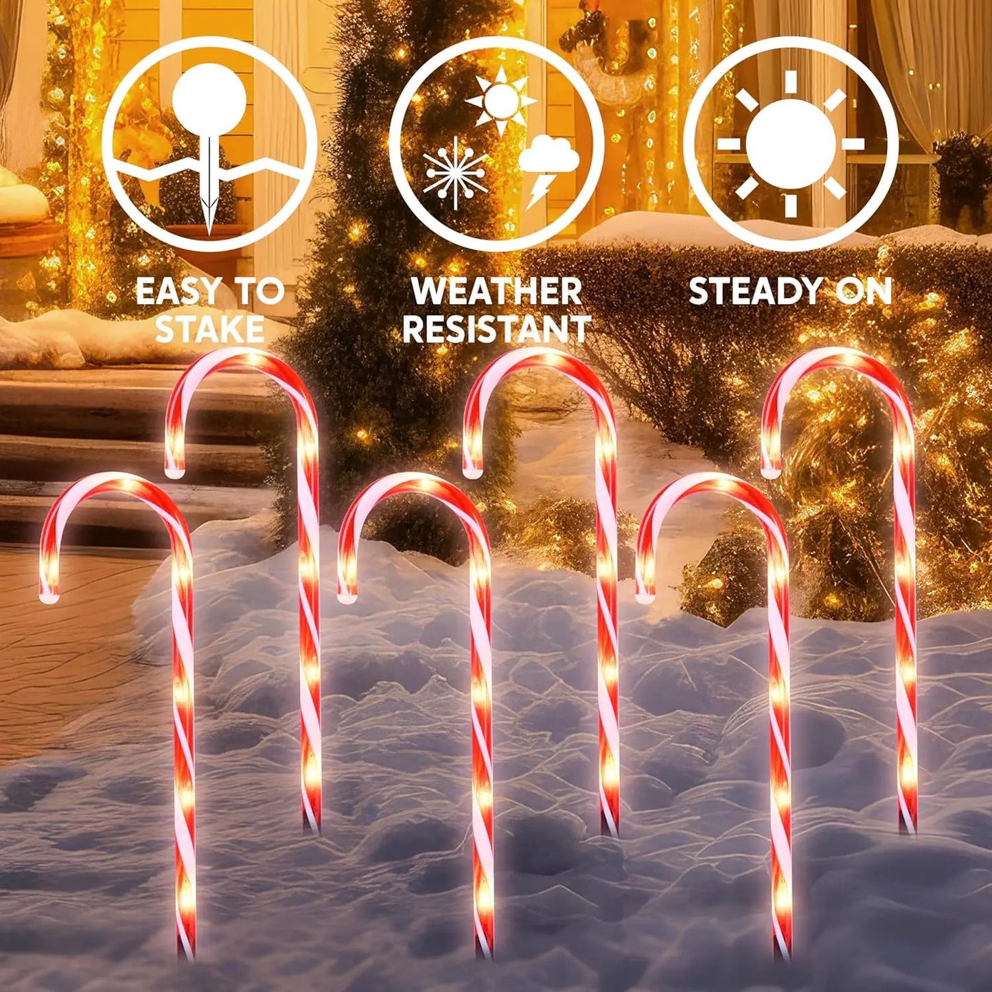 Joyfy Christmas Candy Cane Pathway Lights 12 Pack Warm White