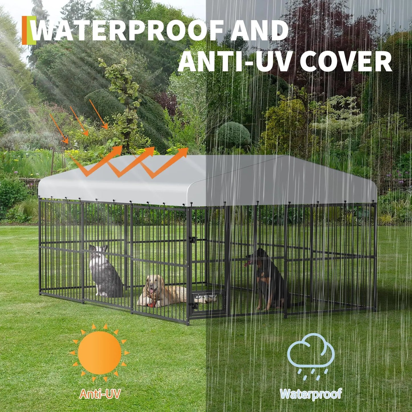 HiMISS Heavy Duty Outdoor Dog Kennel With Waterproof Cover And Feeding Door