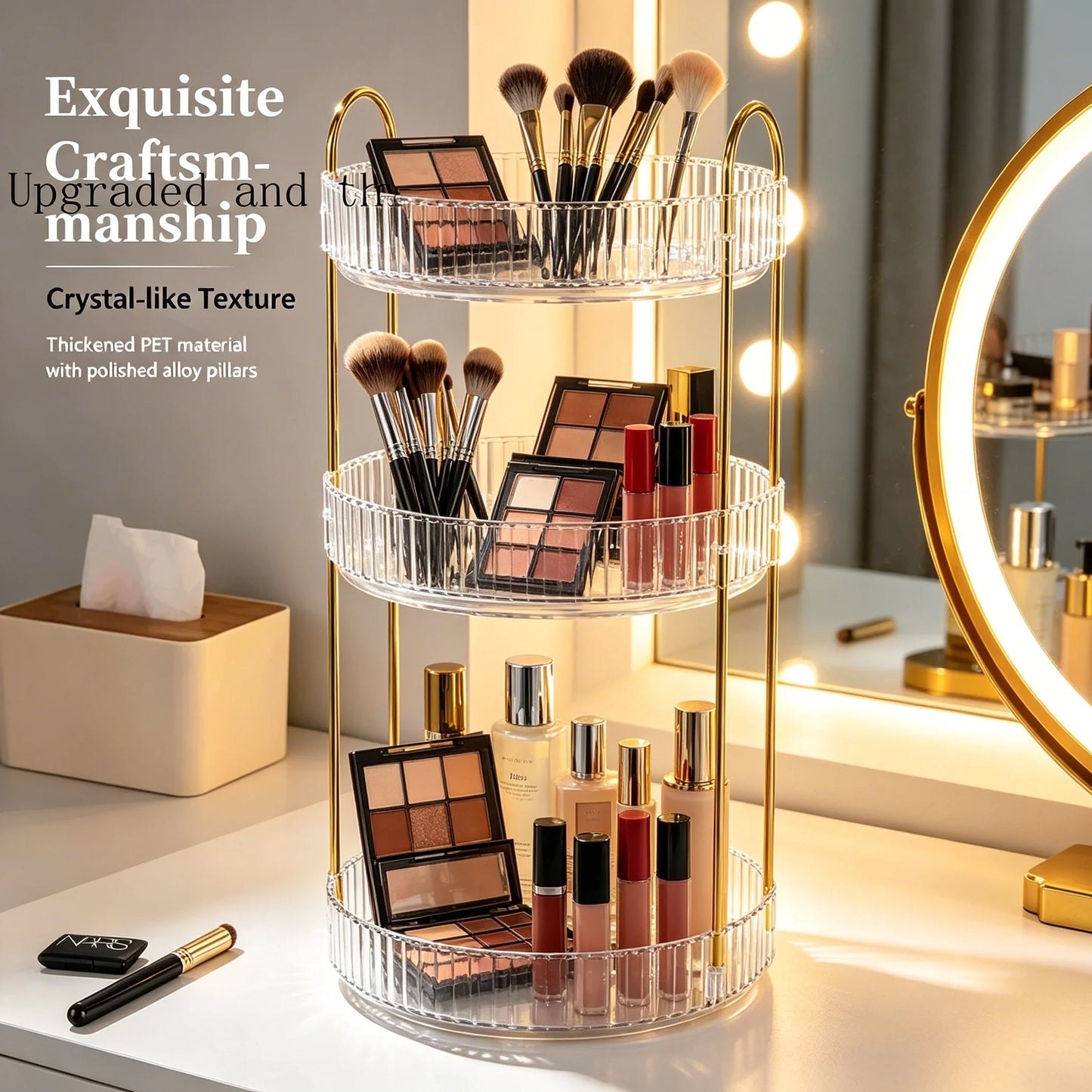 Makeup Organizer, Large Capacity Cosmetic Storage Rack, Perfume Stand, Clear Acrylic Multi-Tier Display Shelf, Adjustable Shelves with Multiple Compartments, Countertop Organizer for Lipstick Perfume and Skincare, Space Savin
