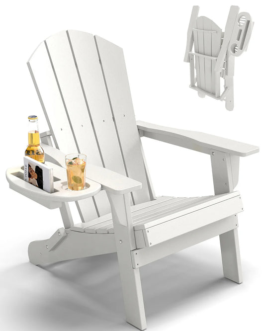 FOOWIN 1/2pcs Folding Adirondack Chair Weather Resistant HDPE Plastic Cup Holder Outdoor Patio Garden Fire Pit Deck Lawn