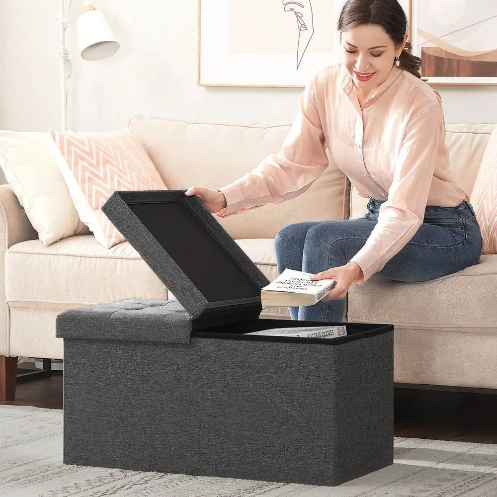 Collection - 30 Inches Storage Ottoman, Foldable Storage Bench With Flipping Lid, 660 Lb Load Capacity, For Entry