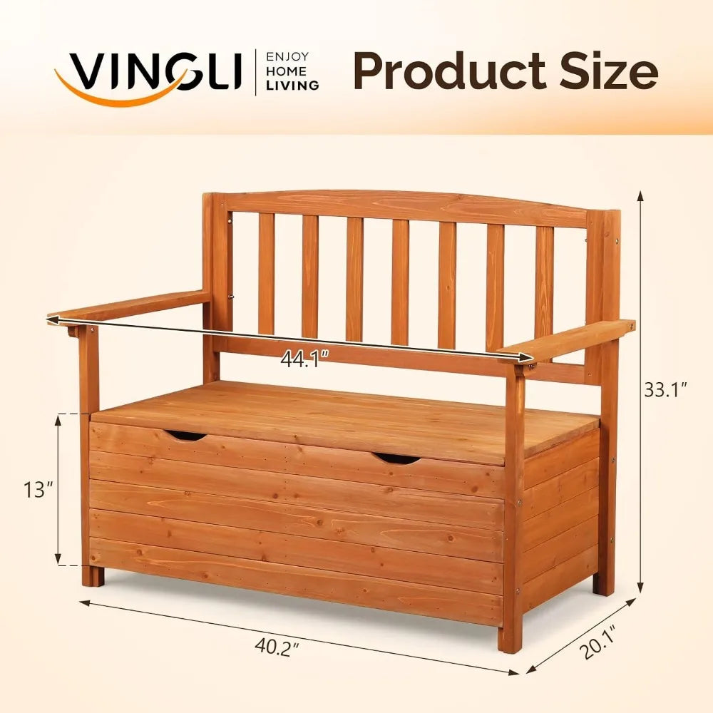 Large Outdoor Wood Storage Bench with Seating for Deck, Patio, and Garden