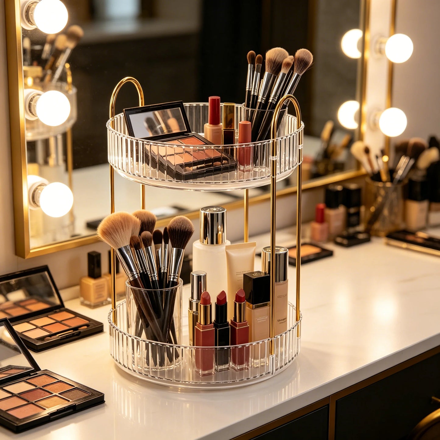 Makeup Organizer, Large Capacity Cosmetic Storage Rack, Perfume Stand, Clear Acrylic Multi-Tier Display Shelf, Adjustable Shelves with Multiple Compartments, Countertop Organizer for Lipstick Perfume and Skincare, Space Savin