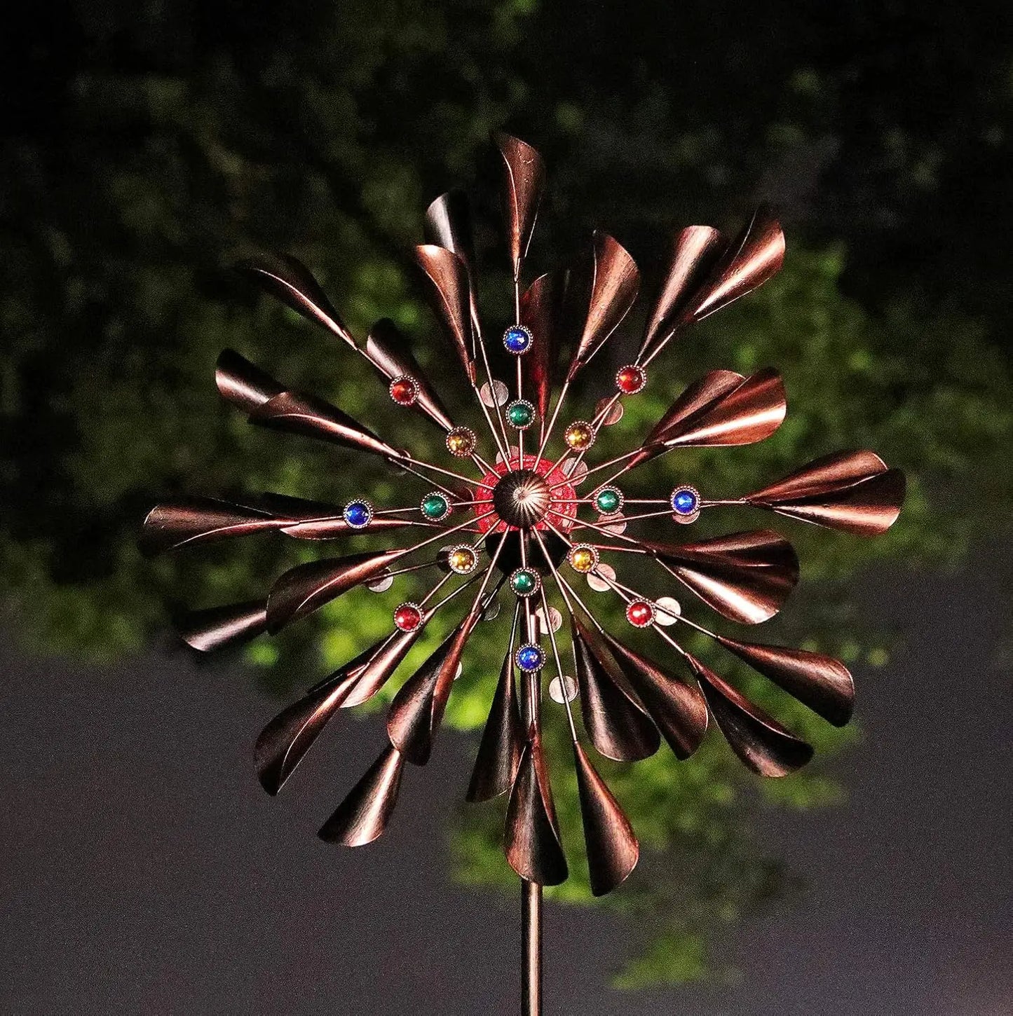 Solar Powered Kinetic Wind Spinner With LED for Patio Garden