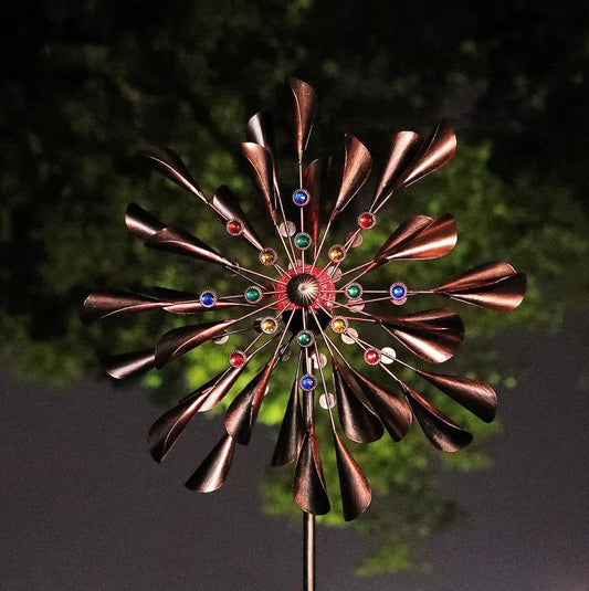 Solar Powered Kinetic Wind Spinner With LED for Patio Garden