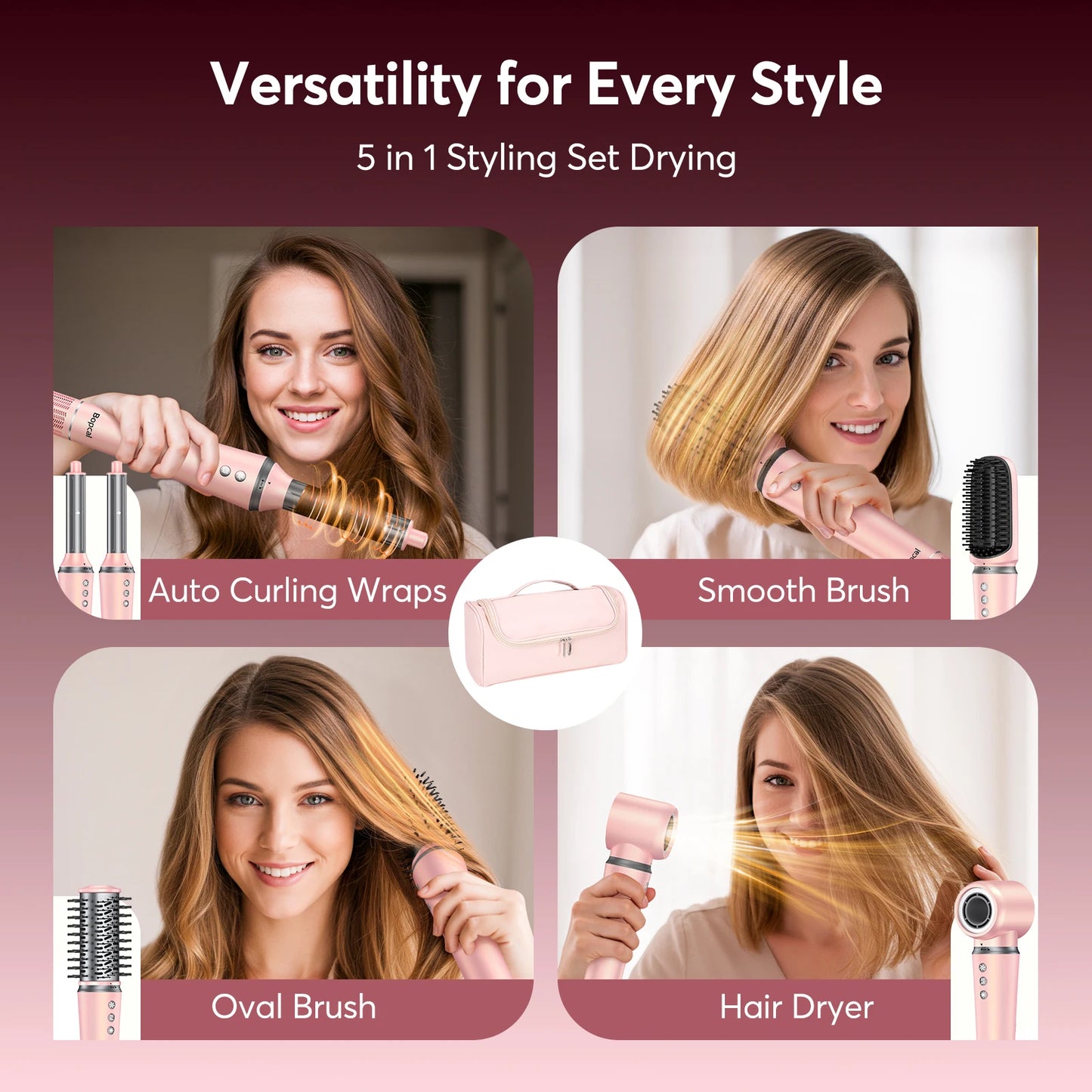 BOPCAL 5 In 1 Hair Styler With Travel Bag Air Wrap 1200W Dryer