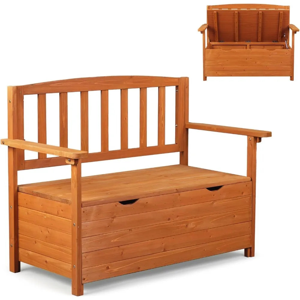 Large Outdoor Wood Storage Bench with Seating for Deck, Patio, and Garden