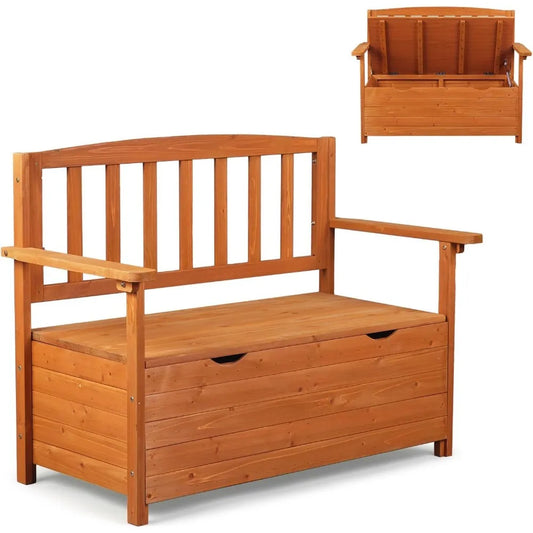 Large Outdoor Wood Storage Bench with Seating for Deck, Patio, and Garden