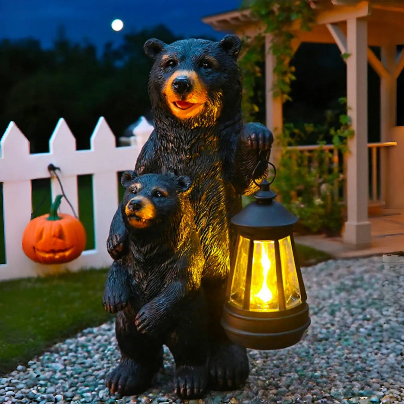 Solar Bear Mother And Cub Garden Statue Light Lantern